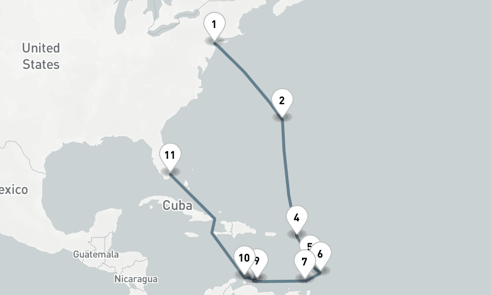 15 nights / 16 days, one-way from New York (Cape Liberty NYC) to Miami (Florida)