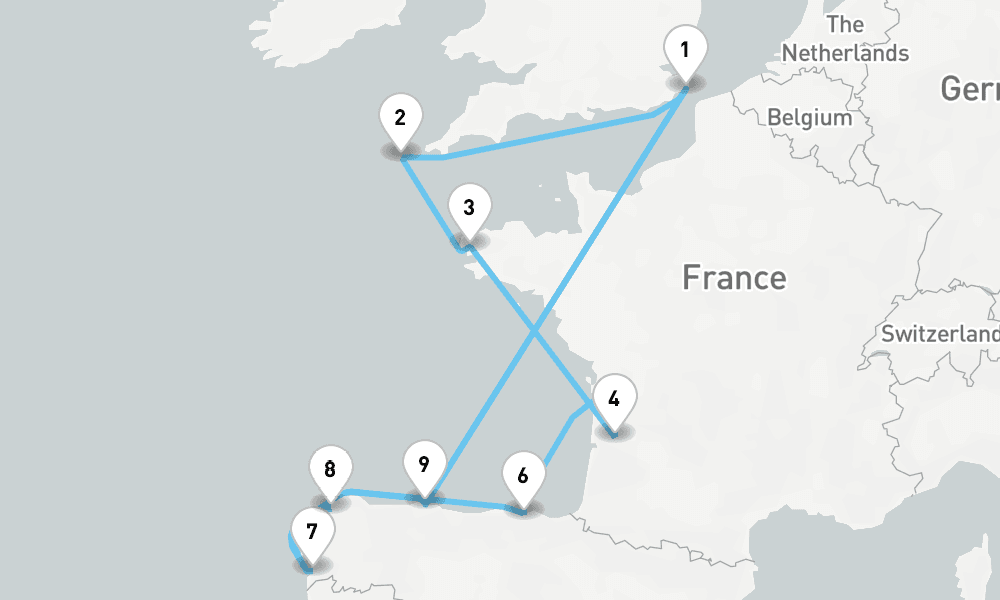 14 nights / 15 days, Dover (England) Round trip