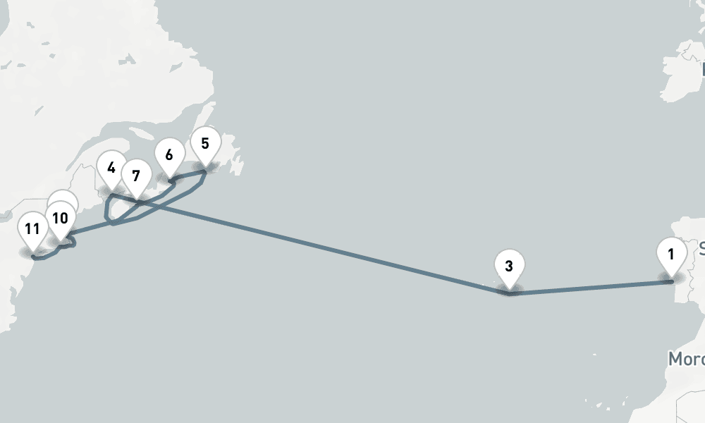 14 nights / 15 days, one-way from Lisbon to New York (Cape Liberty NYC)