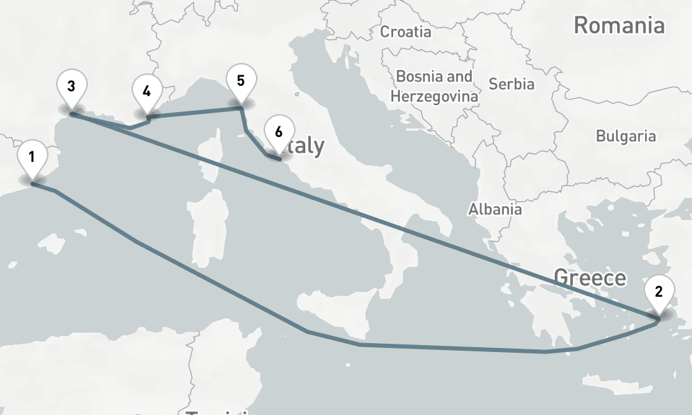 7 nights / 8 days, one-way from Barcelona to Civitavecchia (Rome, Italy)