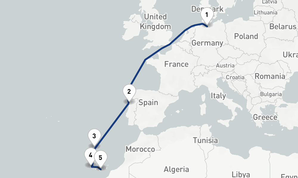 10 nights / 11 days, one-way from Hamburg to Las Palmas (Gran Canaria, Canary Islands)