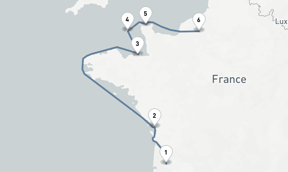 7 nights / 8 days, one-way from Bordeaux to Rouen