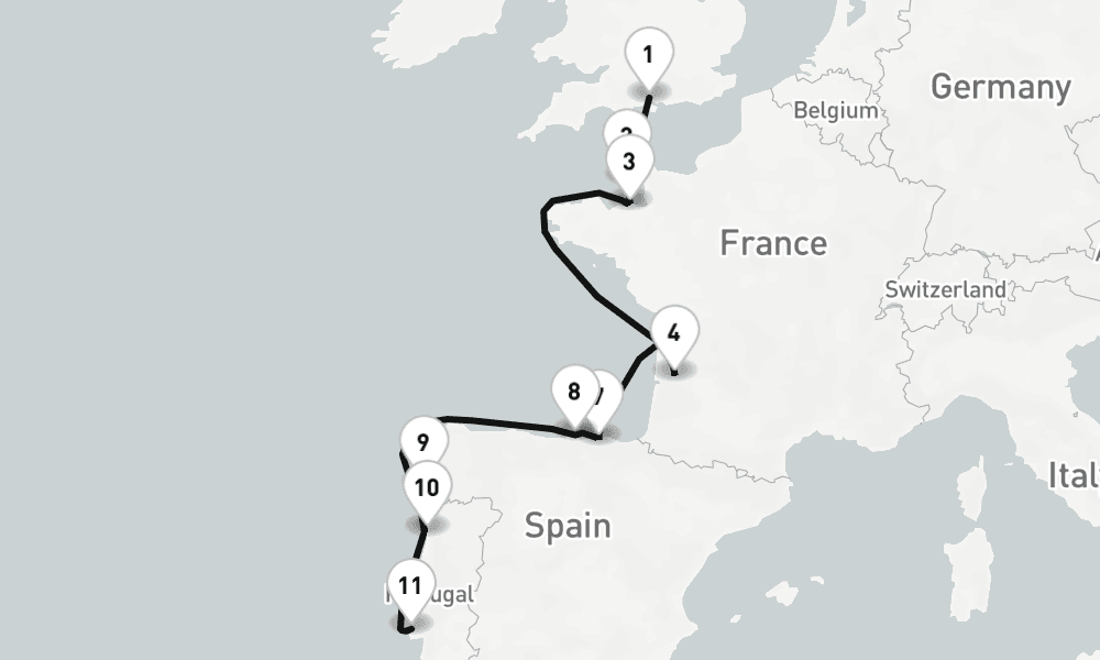 12 nights / 13 days, one-way from Southampton (England) to Lisbon