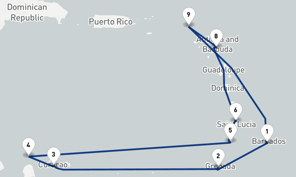 14 nights / 15 days, Bridgetown (Barbados) Round trip