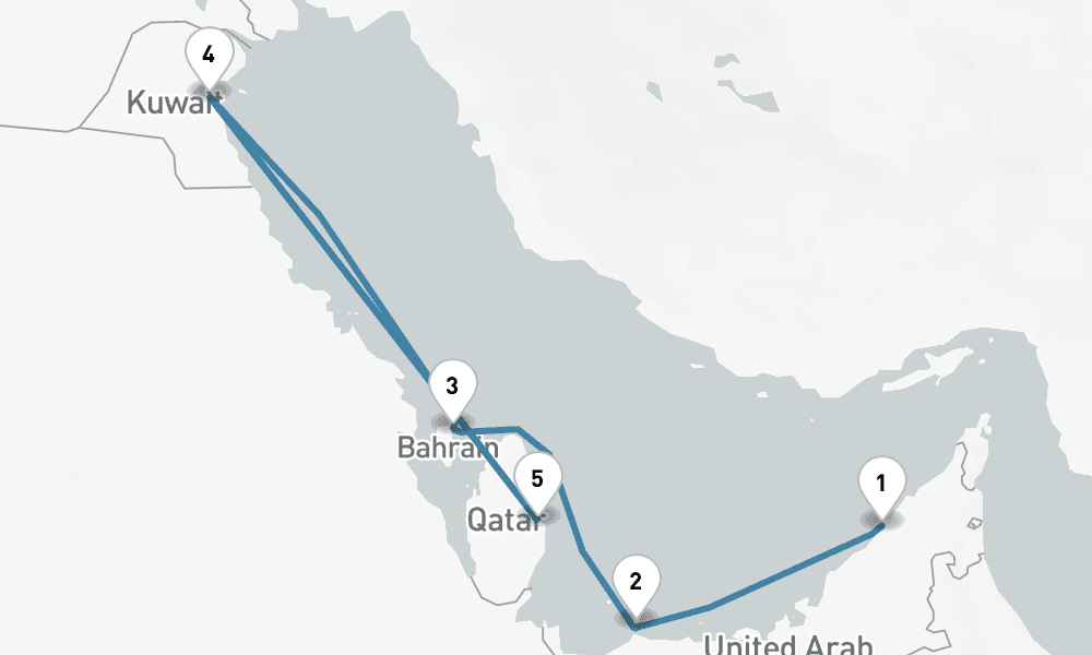 6 nights / 7 days, one-way from Dubai (Port Rashid, UAE) to Doha