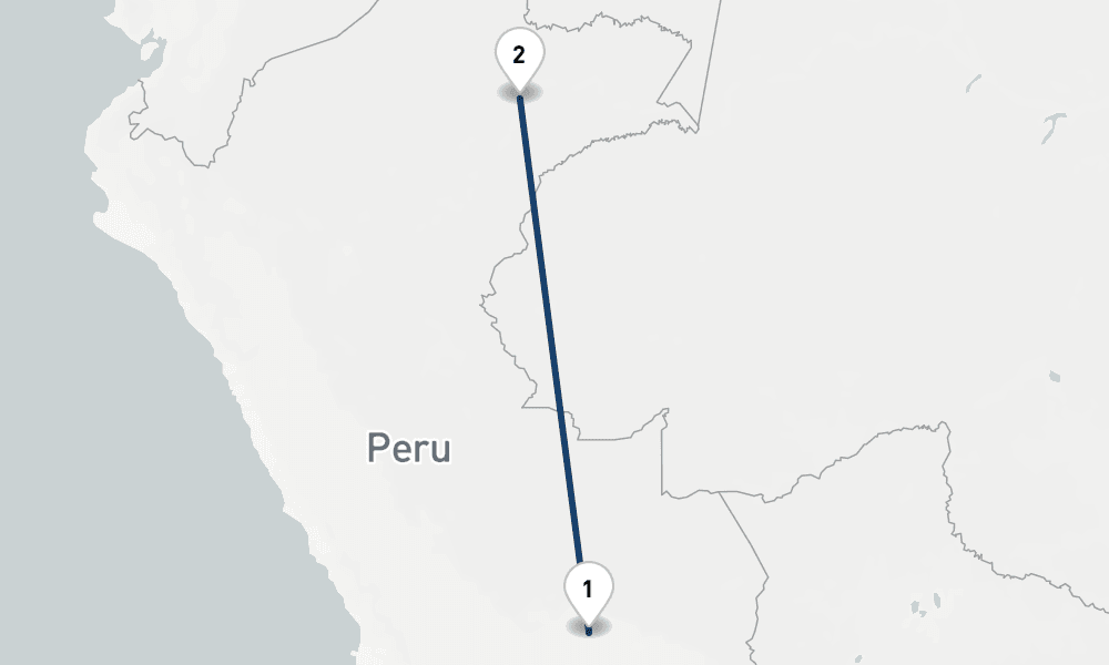 3 nights / 4 days, one-way from Cusco to Iquitos (Peru Amazon)