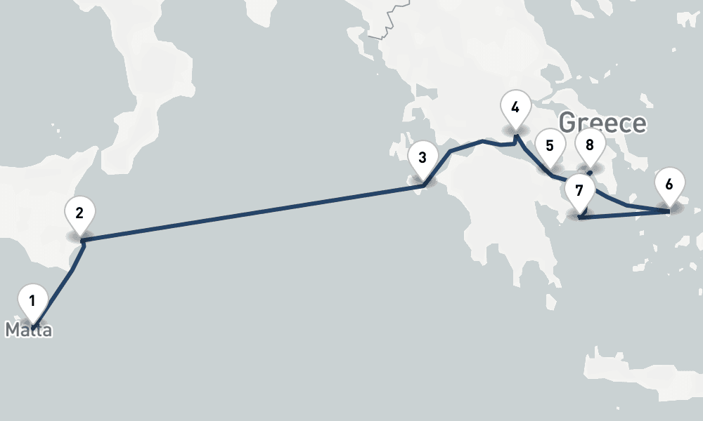 7 nights / 8 days, one-way from Valletta to Piraeus (Athens, Greece)