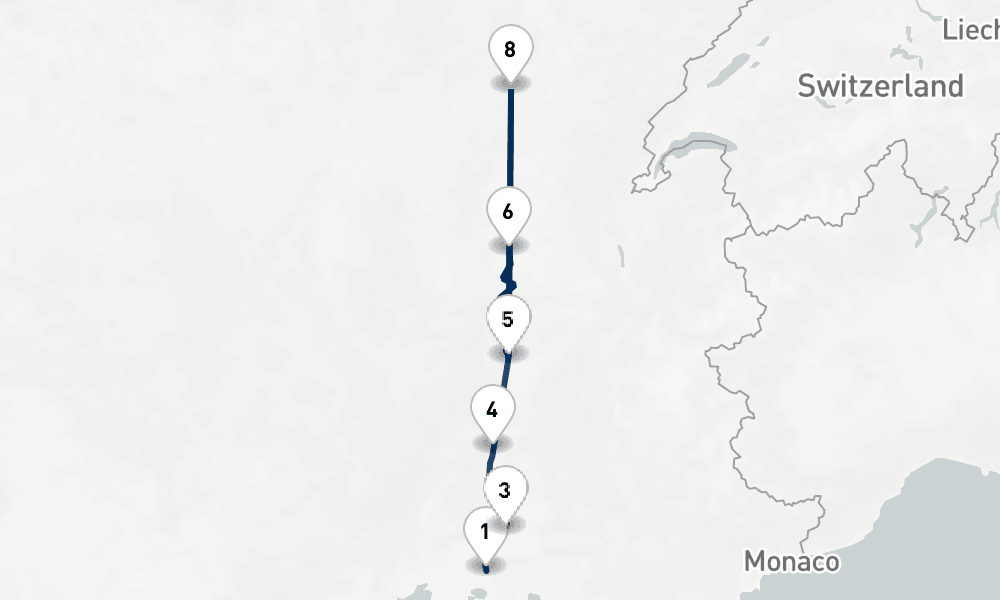 7 nights / 8 days, one-way from Arles to Chalon-sur-Saone