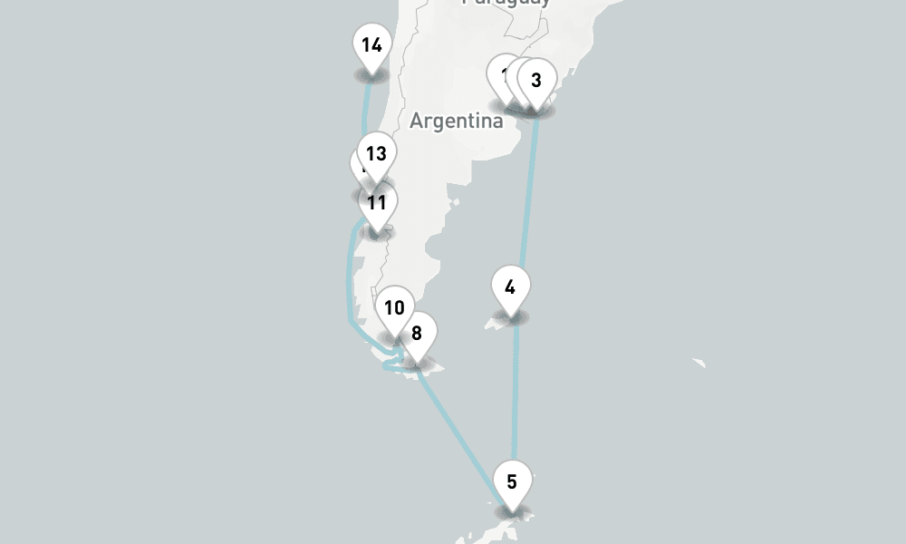 22 nights / 23 days, one-way from Buenos Aires to San Antonio