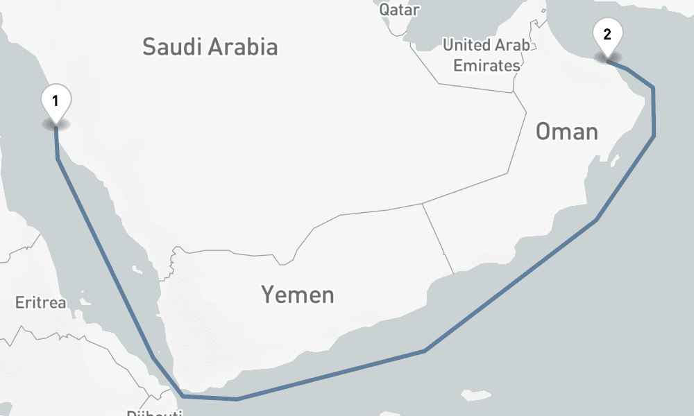 7 nights / 8 days, one-way from Jeddah to Muscat