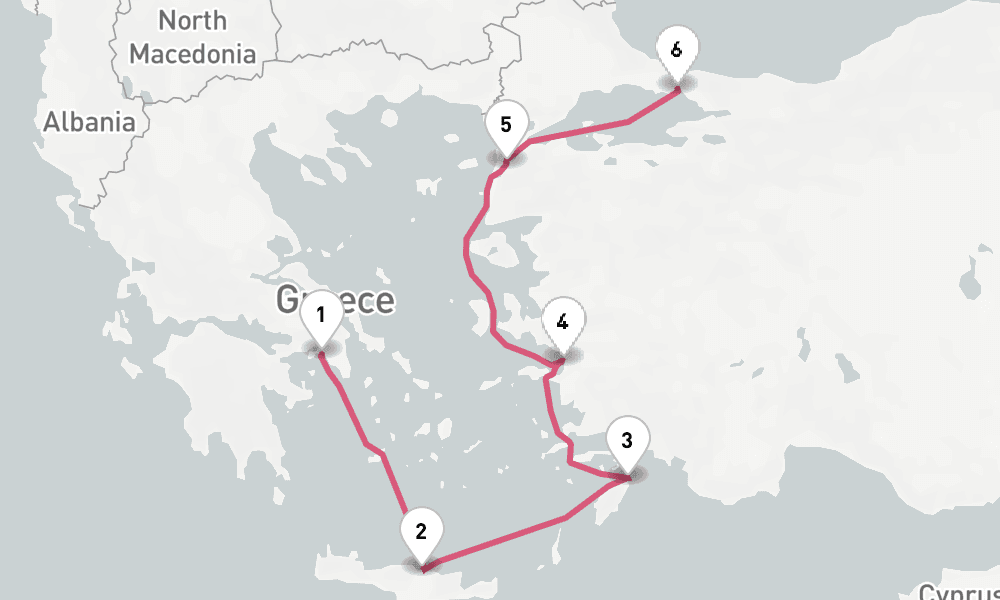 7 nights / 8 days, one-way from Piraeus (Athens, Greece) to Istanbul