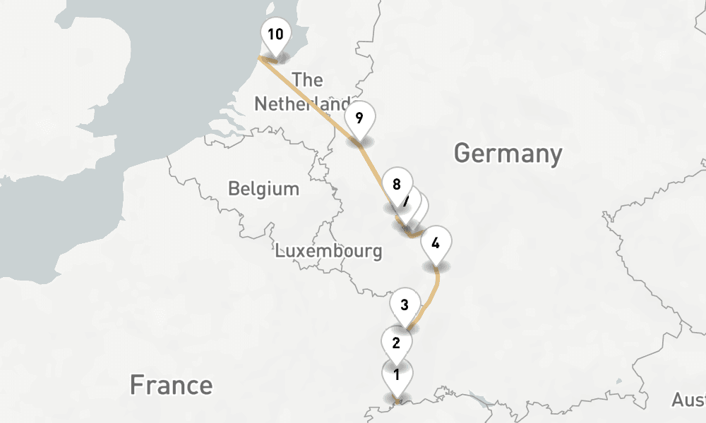 7 nights / 8 days, one-way from Basel to Amsterdam (Holland)