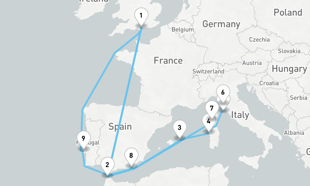 17 nights / 18 days, Portsmouth (England) Round trip