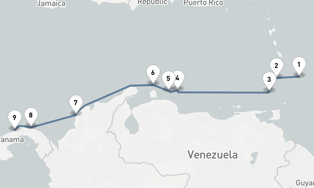 11 nights / 12 days, one-way from Bridgetown (Barbados) to Colon