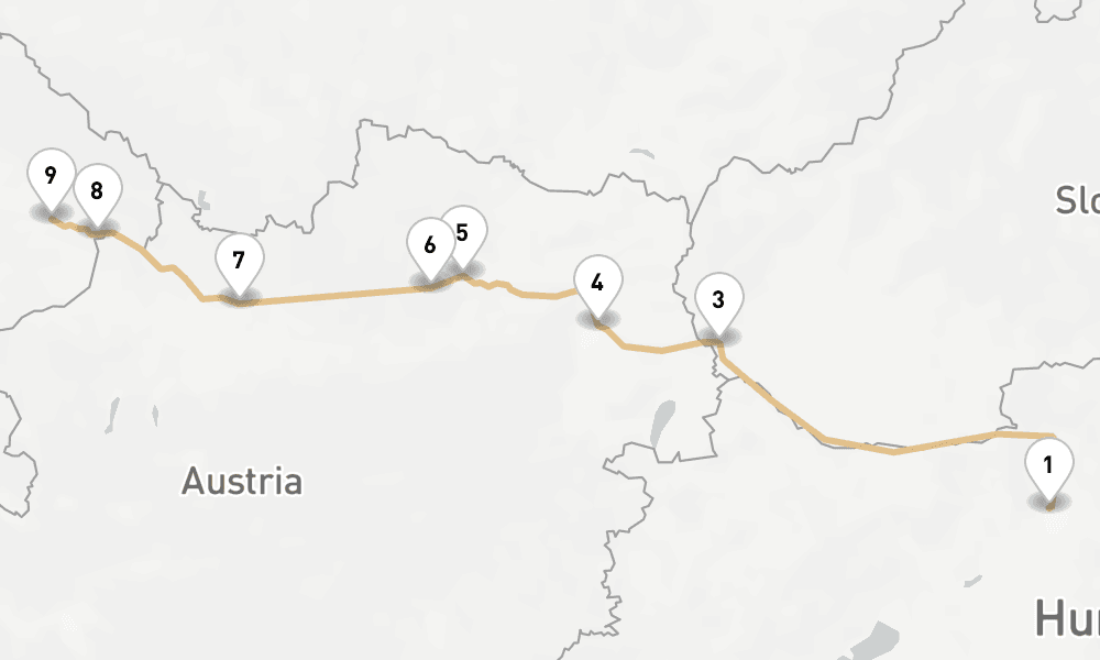 7 nights / 8 days, one-way from Budapest to Vilshofen an der Donau