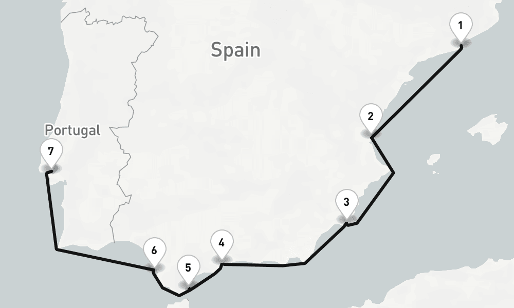 7 nights / 8 days, one-way from Barcelona to Lisbon