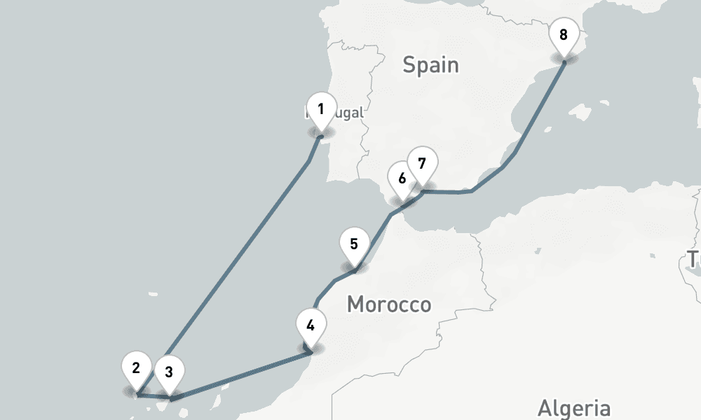 10 nights / 11 days, one-way from Lisbon to Barcelona