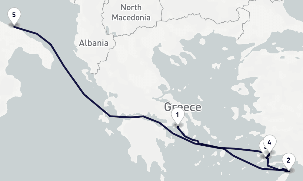 5 nights / 6 days, one-way from Piraeus (Athens, Greece) to Bari