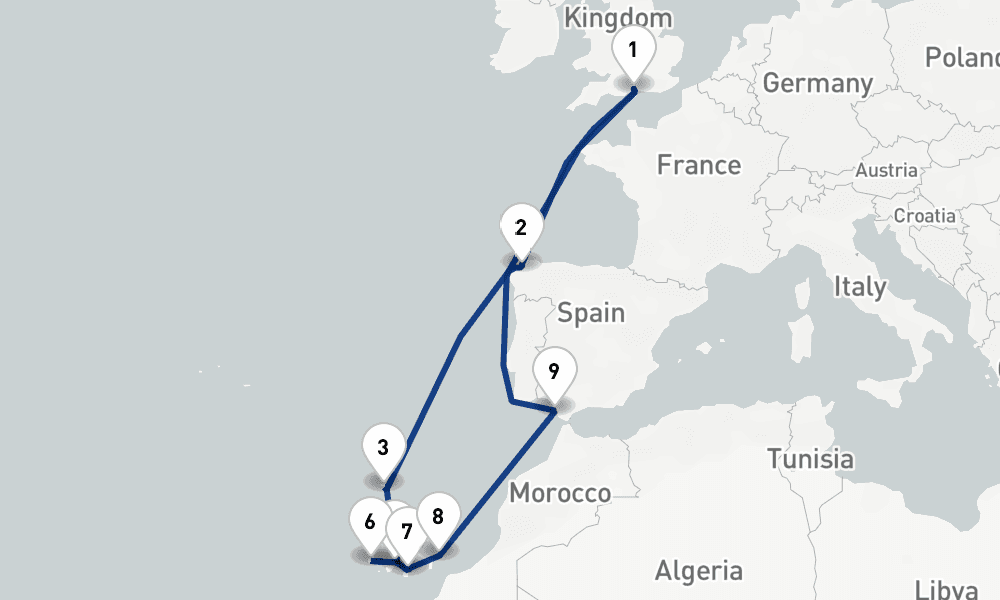 16 nights / 17 days, Southampton (England) Round trip
