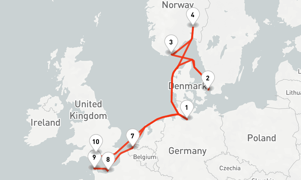 14 nights / 15 days, Hamburg Round trip
