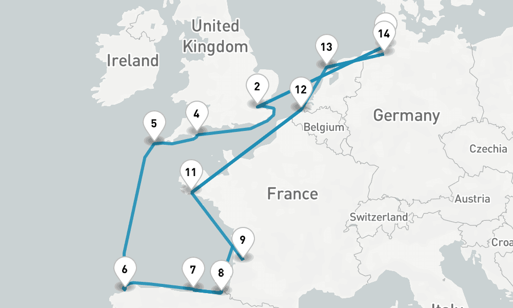 16 nights / 17 days, one-way from Cuxhaven to Bremerhaven (Bremen, Germany)