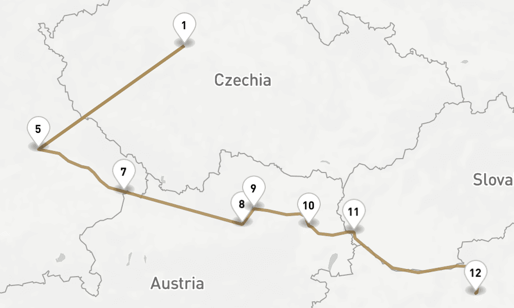 10 nights / 11 days, one-way from Prague (Czech Republic) to Budapest