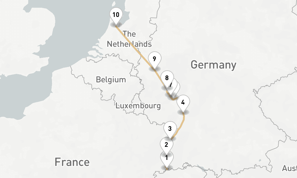 7 nights / 8 days, one-way from Basel to Amsterdam (Holland)