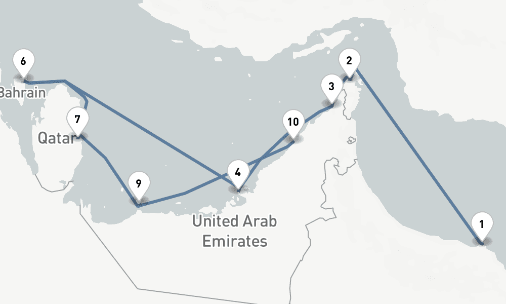 10 nights / 11 days, one-way from Muscat to Dubai (Port Rashid, UAE)