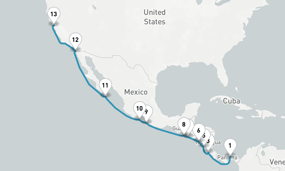 19 nights / 20 days, one-way from Panama City (Fuerte Amador, Balboa) to San Francisco (California)