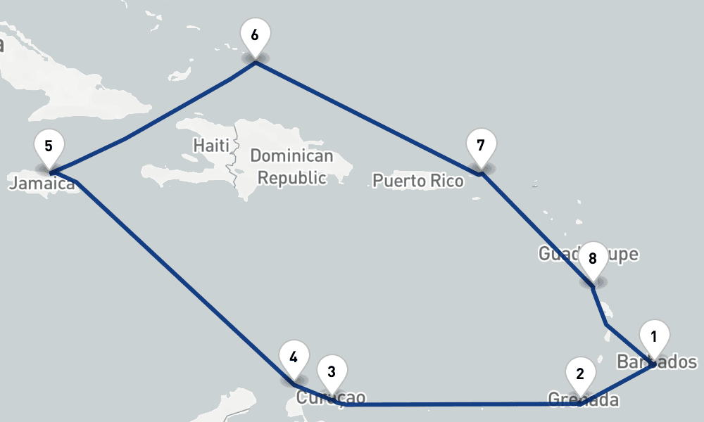 14 nights / 15 days, Bridgetown (Barbados) Round trip