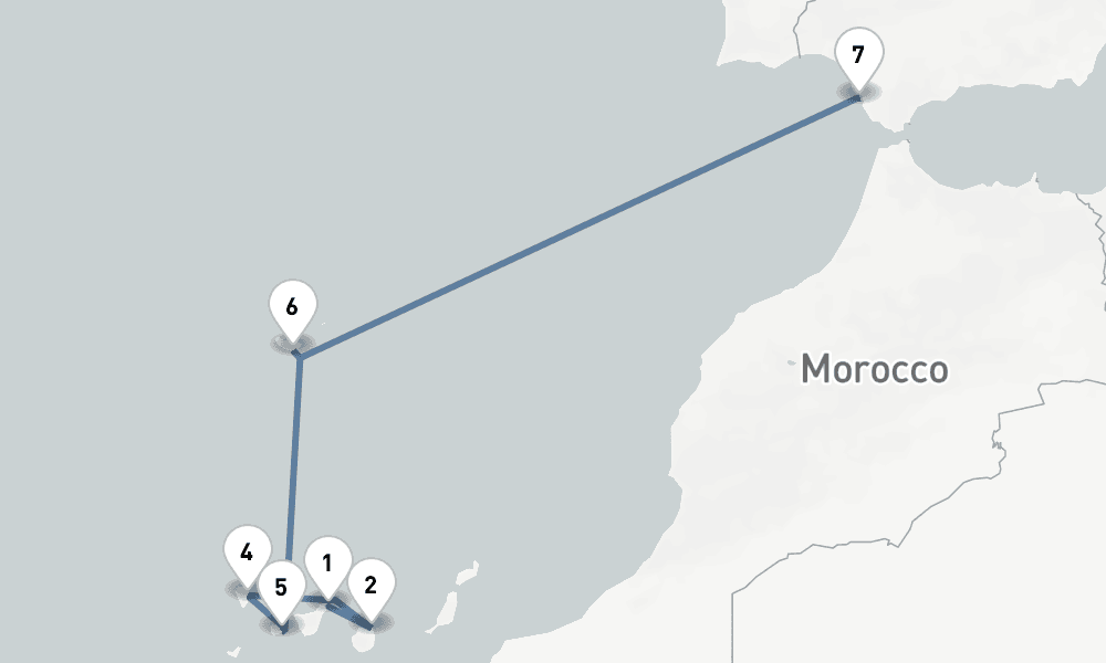 10 nights / 11 days, one-way from Santa Cruz de Tenerife (Canary Islands) to Cadiz