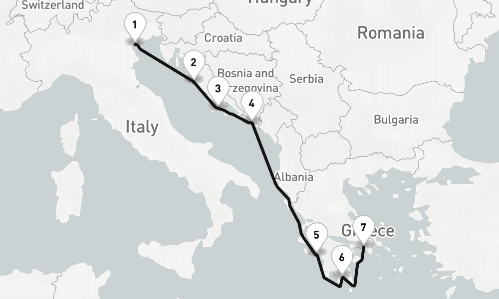 7 nights / 8 days, one-way from Venice to Piraeus (Athens, Greece)