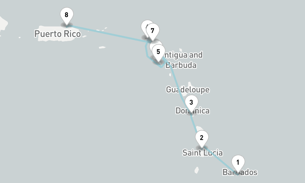 7 nights / 8 days, one-way from Bridgetown (Barbados) to San Juan (Puerto Rico)