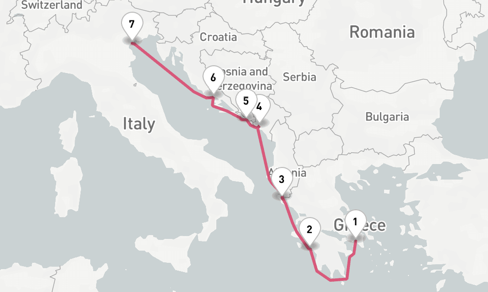 7 nights / 8 days, one-way from Piraeus (Athens, Greece) to Venice
