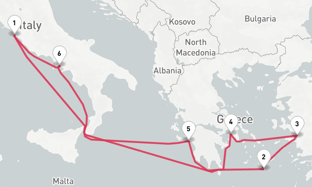 13 nights / 14 days, Civitavecchia (Rome, Italy) Round trip