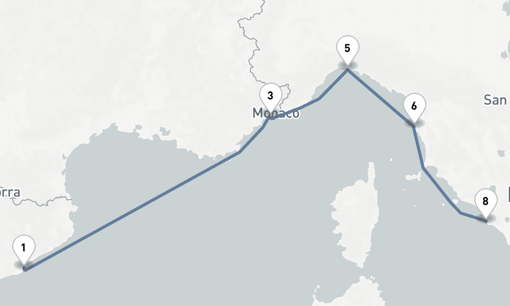 7 nights / 8 days, one-way from Barcelona to Civitavecchia (Rome, Italy)