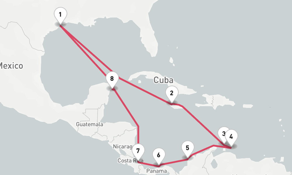 14 nights / 15 days, Galveston (Texas) Round trip