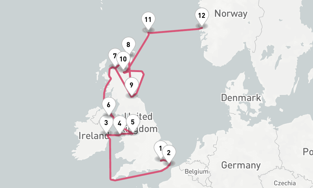 14 nights / 15 days, one-way from Tilbury (London, England) to Bergen