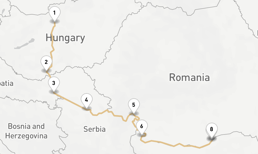 7 nights / 8 days, one-way from Budapest to Giurgiu