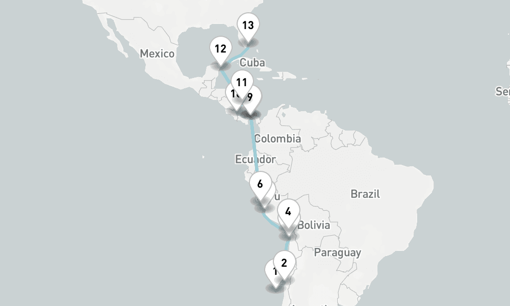 19 nights / 20 days, one-way from San Antonio to Miami (Florida)