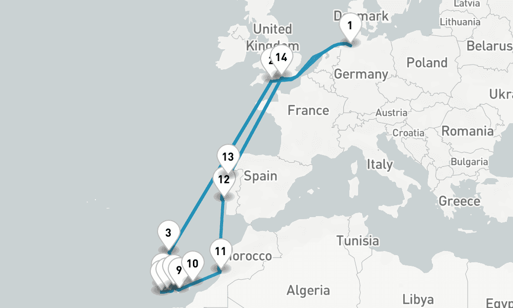 22 nights / 23 days, Bremerhaven (Bremen, Germany) Round trip