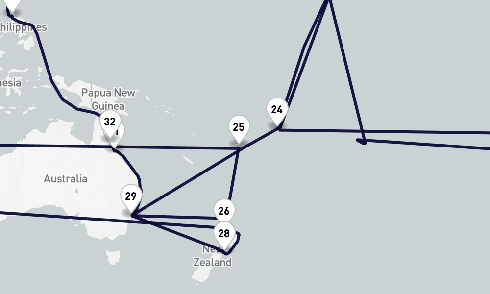 118 nights / 119 days, Civitavecchia (Rome, Italy) Round trip