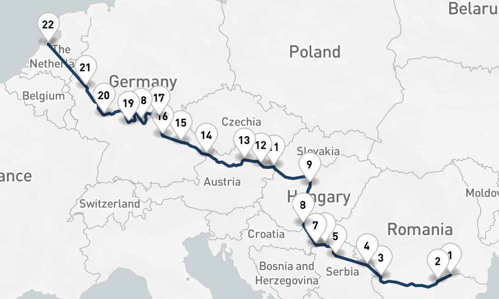 22 nights / 23 days, one-way from Oltenita to Amsterdam (Holland)