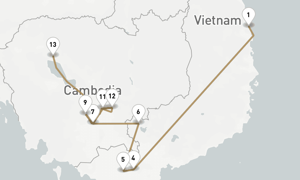 12 nights / 13 days, one-way from Phu My (Ho Chi Minh City / Saigon, Vietnam) to Siem Reap