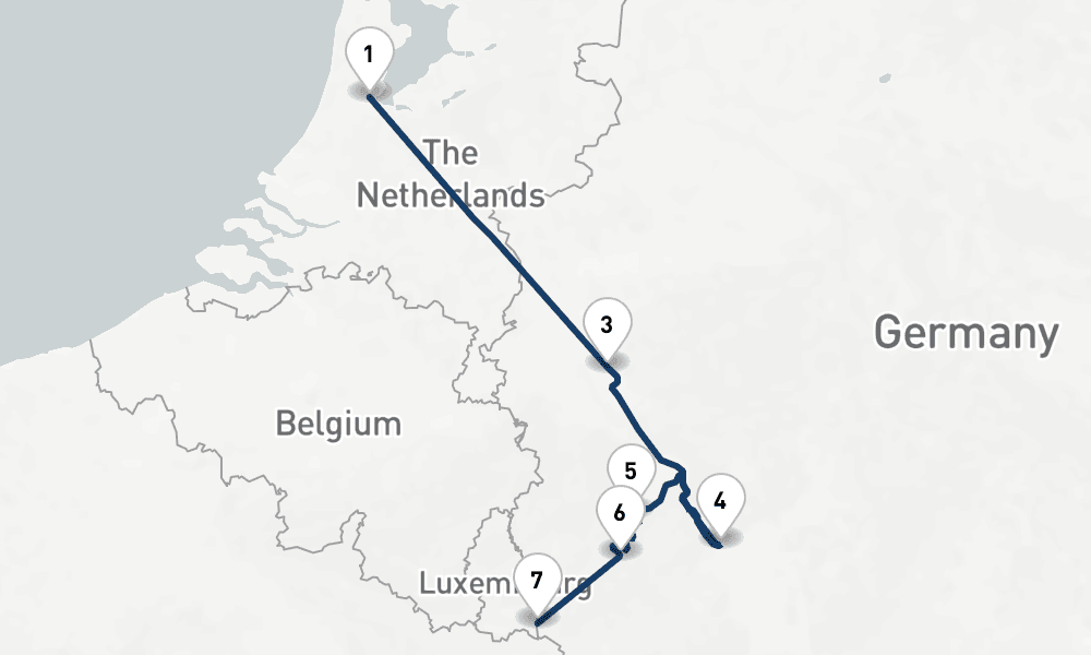 7 nights / 8 days, one-way from Amsterdam (Holland) to Remich