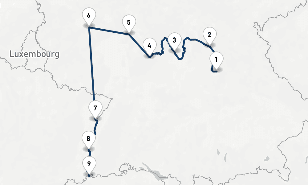 8 nights / 9 days, one-way from Nuremberg to Basel