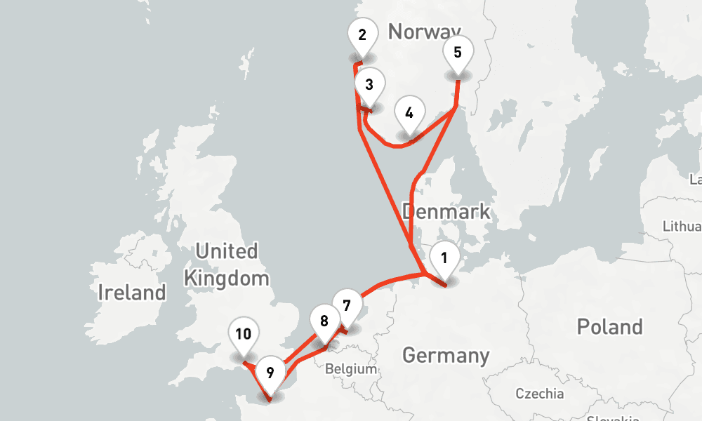 14 nights / 15 days, Hamburg Round trip