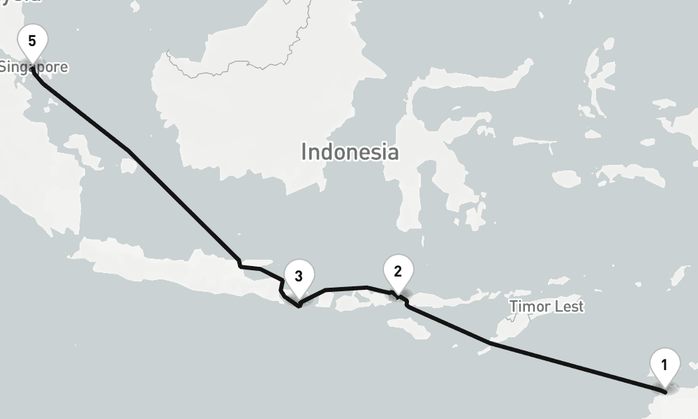 8 nights / 9 days, one-way from Darwin (NT Australia) to Singapore