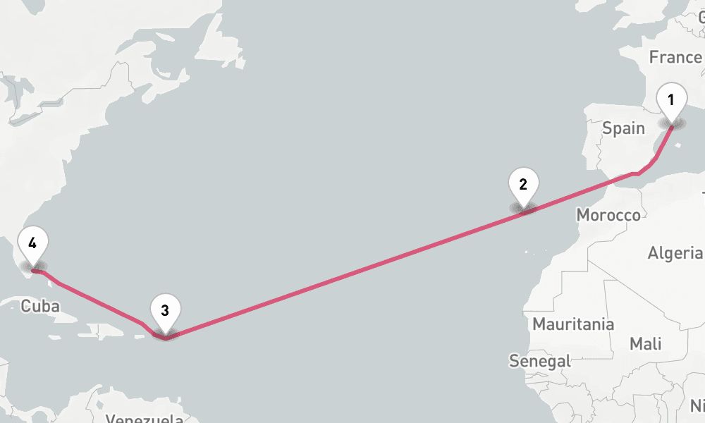 13 nights / 14 days, one-way from Barcelona to Fort Lauderdale (Everglades, Florida)