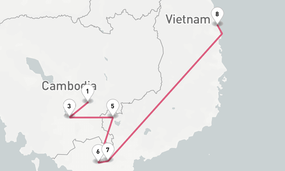7 nights / 8 days, one-way from Kampong Cham to Phu My (Ho Chi Minh City / Saigon, Vietnam)